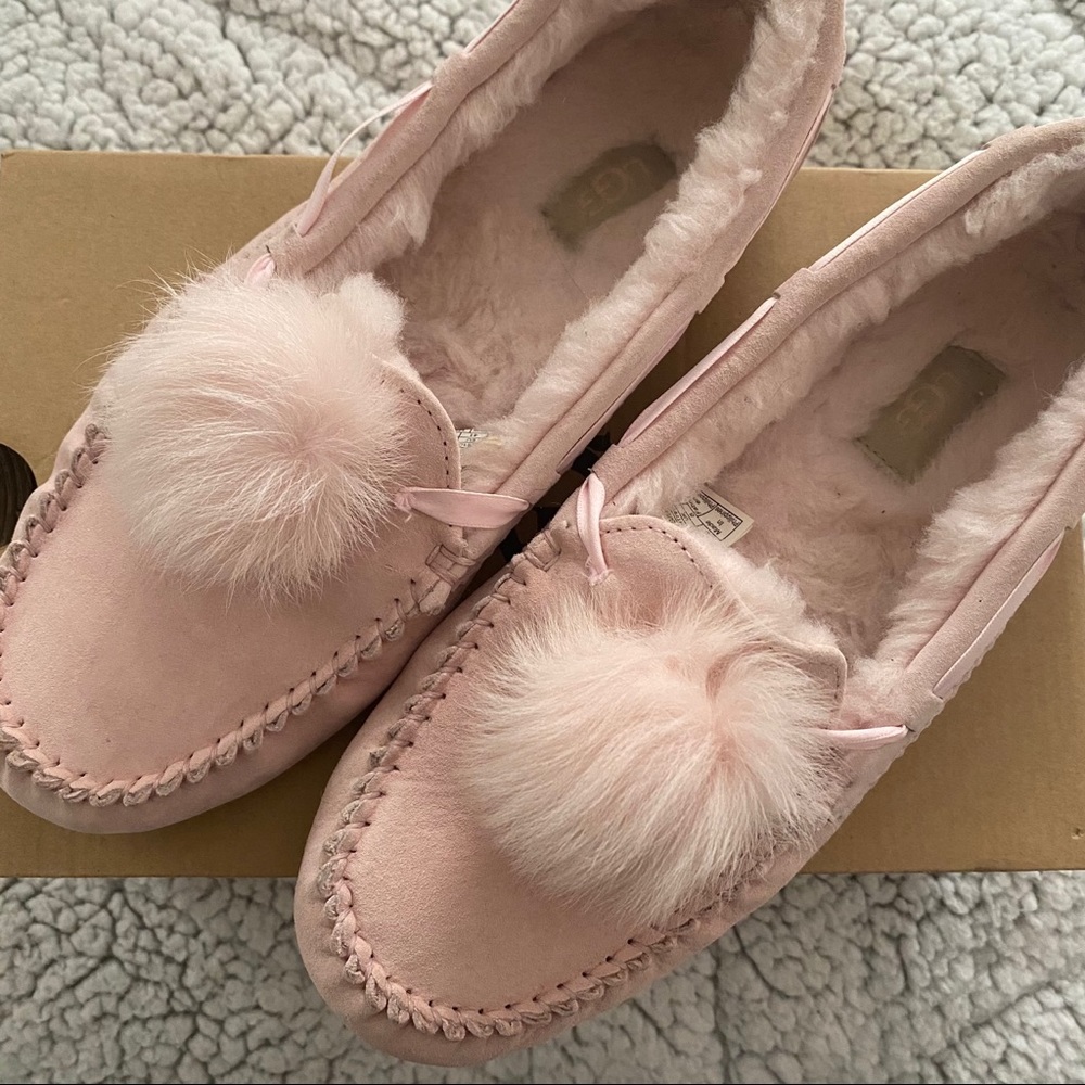 UGG Pink Moccasins with Pom Pom